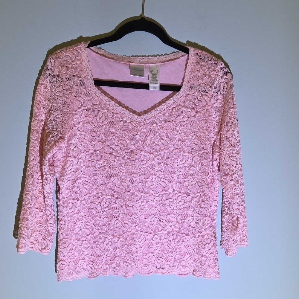 Emma James, Liz Claiborne Company Pink Lace Fully Lined Fitted Blouse